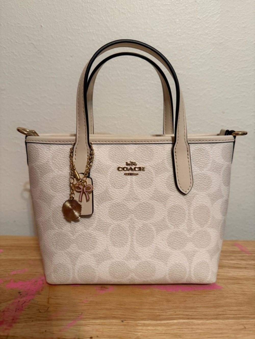 Coach Signature Pebbled Mini Tote in Chalk